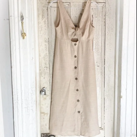 Blue Blush tie front button front midi dress BD9146 - Picture 1 of 12